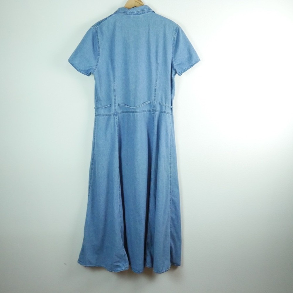 Vintage 90s Denim Maxi Dress Blue Button Front Size 16 Cottagecore Teacher Fall - Picture 7 of 7